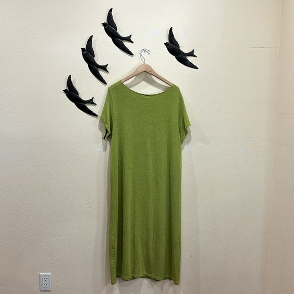 Bryn Walker French Terry Short Sleeve Lagenlook Midi / Maxi Dress ~ Green ~ L - Picture 2 of 9